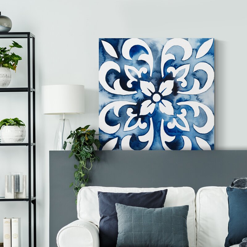 Elegant Cobalt Blue Floral Abstract Oil Painting for Contemporary Home Decor