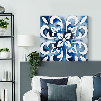 Elegant Cobalt Blue Floral Abstract Oil Painting for Contemporary Home Decor
