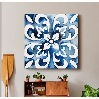 Elegant Cobalt Blue Floral Abstract Oil Painting for Contemporary Home Decor