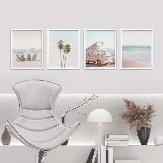 1980s Retro Miami Beach Collage Art Set for Vibrant Home Décor