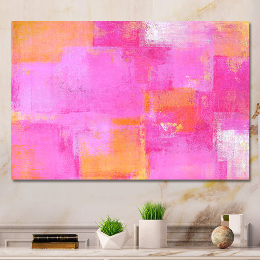Vibrant Abstract Oil Painting in Pink and Gold Tones for Modern Home Decor