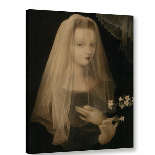 Enchanting Veiled Portrait with Blossoming Flowers in Oil