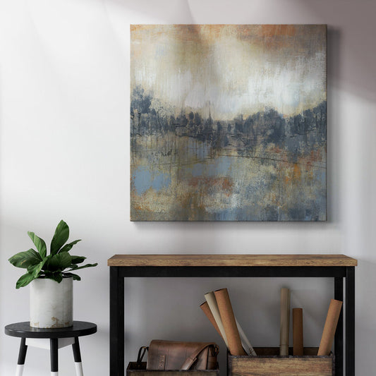 Serene Abstract Landscape Oil Painting in Cool Gray and Earth Tones