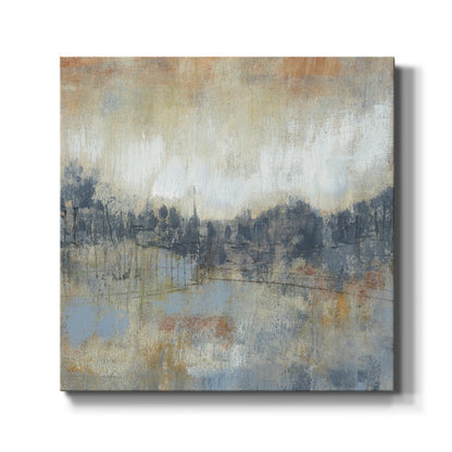 Serene Abstract Landscape Oil Painting in Cool Gray and Earth Tones