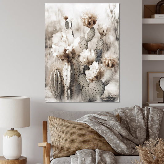 Elegant Cream Desert Cactus Oil Painting for Modern Home Decor