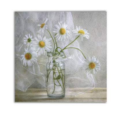 Charming White Daisies in Vintage Glass Jar - Bright Floral Oil Painting