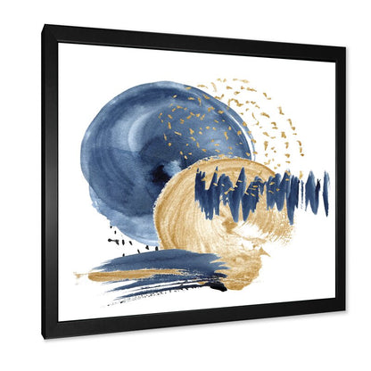 Elegant Dark Blue and Gold Abstract Ocean Circle Oil Painting