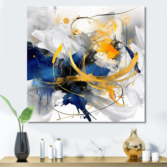 Dynamic Blue and Gold Abstract Oil Painting for Modern Wall Art Decor