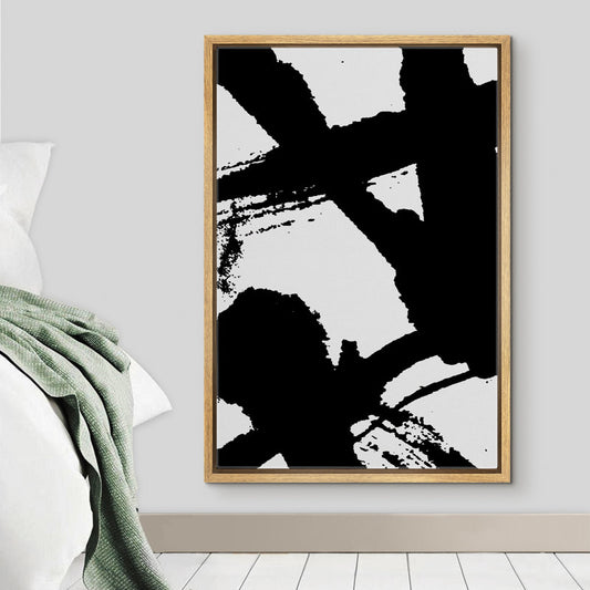 Dynamic Black and White Abstract Oil Painting with Bold Brush Strokes