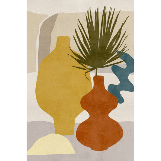 Abstract Oil Painting of Colorful Vases and Greenery