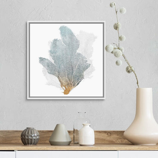 Elegant Coral Art Print in Soft Blue and Gold Tones for Modern Decor