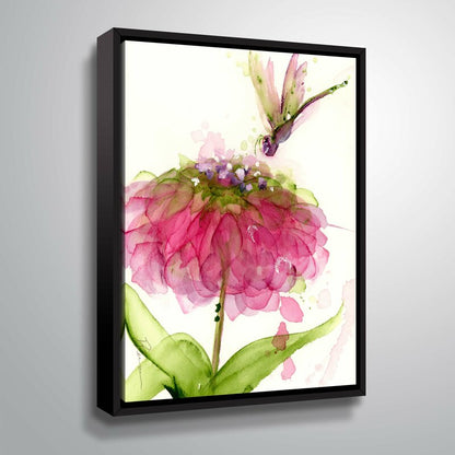Beautiful Dragonfly Over Vibrant Zinnia Flower Oil Painting