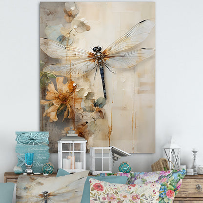 Elegant Dragonfly on Floral Abstract Background - Captivating Oil Painting Decor