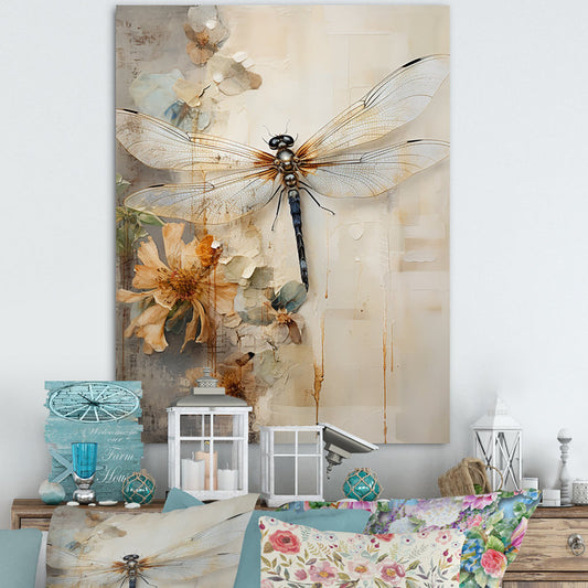 Elegant Dragonfly on Floral Abstract Background - Captivating Oil Painting Decor