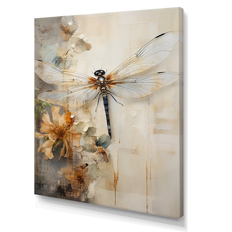 Elegant Dragonfly on Floral Abstract Background - Captivating Oil Painting Decor