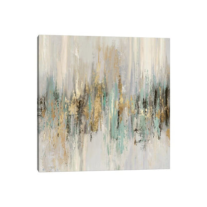 Abstract Gold and Aqua Oil Painting for Elegant Home Decor