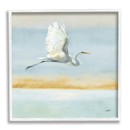 Elegant Egret Soaring Over Tranquil Ocean Breeze - Stunning Oil Painting