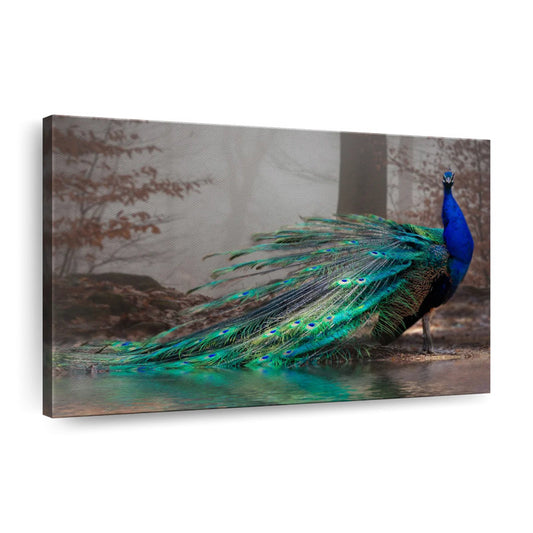 Stunning Oil Painting of a Majestic Blue Peacock in Nature