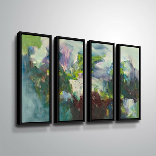 Abstract Green Tones Oil Painting - Four-Piece Wall Art for Modern Decor