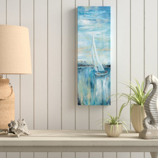 Serene Sailboat on Tranquil Evening Bay - Coastal Oil Painting Art