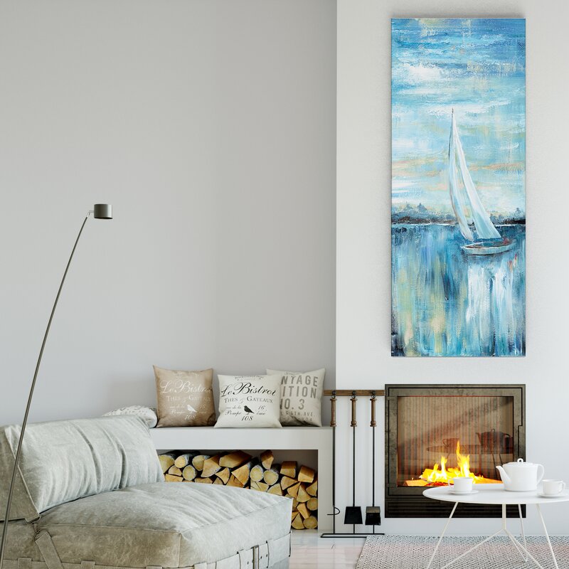 Serene Sailboat on Tranquil Evening Bay - Coastal Oil Painting Art