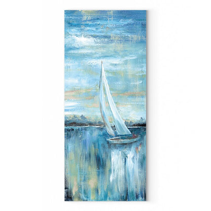 Serene Sailboat on Tranquil Evening Bay - Coastal Oil Painting Art