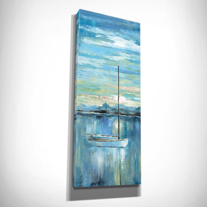 Serene Seascape Sunset with Sailboat and Calm Waters