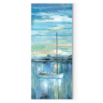 Serene Seascape Sunset with Sailboat and Calm Waters