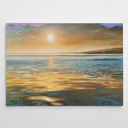 Serene Sunset Reflection Over Calm Waters - Elegant Oil Painting
