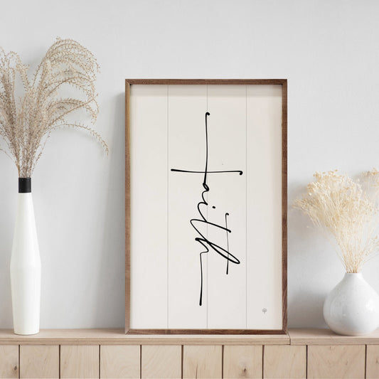 Elegant Faith Cross Art - Modern Black and White Oil Painting for Home Decor