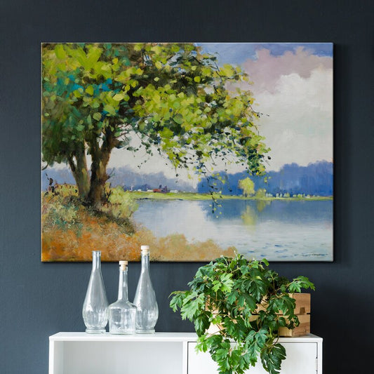 Serene Fall Landscape with Lush Greenery and Tranquil Waters