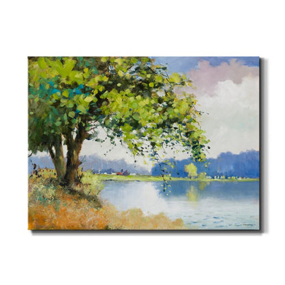 Serene Fall Landscape with Lush Greenery and Tranquil Waters