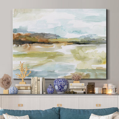 Tranquil Landscape Oil Painting - Serene Waters and Soft Skies Artwork