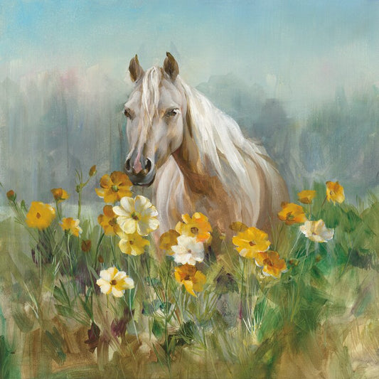 Majestic Horse in Vibrant Wildflowers Oil Painting