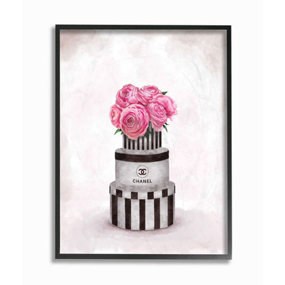 Elegant Pink Flower Bouquet in Stylish Box | Chic Home Décor Oil Painting