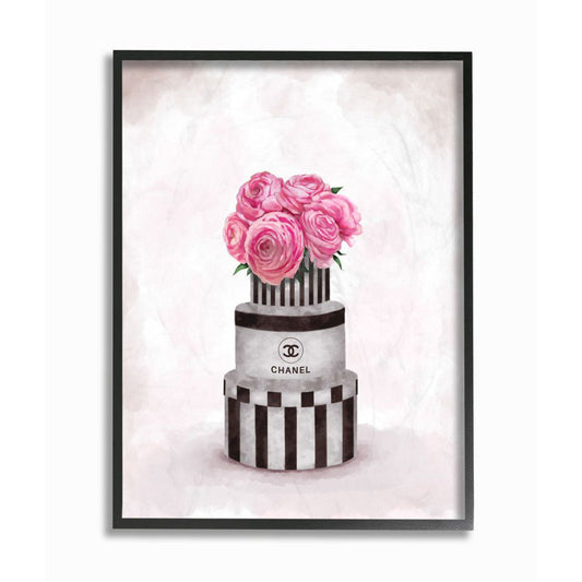 Elegant Pink Flower Bouquet in Stylish Box | Chic Home Décor Oil Painting