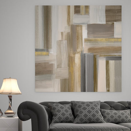 Abstract Oil Painting of Tranquil Fields in Earthy Tones for Modern Home Decor