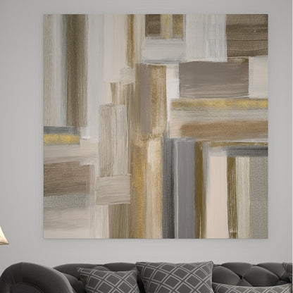 Abstract Oil Painting of Tranquil Fields in Earthy Tones for Modern Home Decor