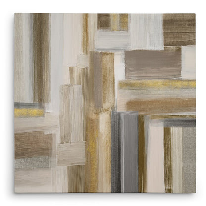Abstract Oil Painting of Tranquil Fields in Earthy Tones for Modern Home Decor