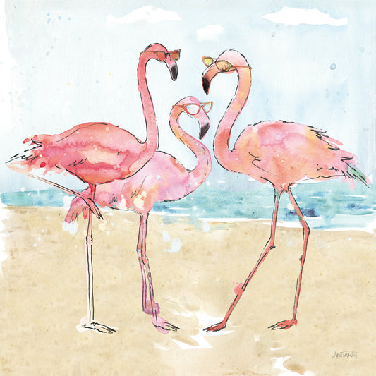 Colorful Flamingos at the Beach Oil Painting