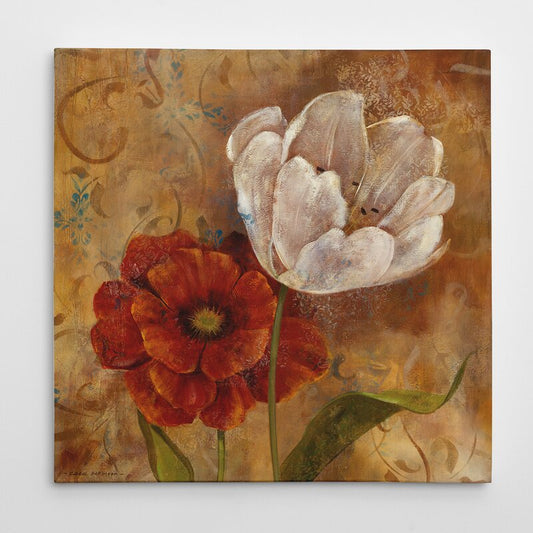 Elegant Floral Harmony in Oil – Stunning White and Red Flower Painting