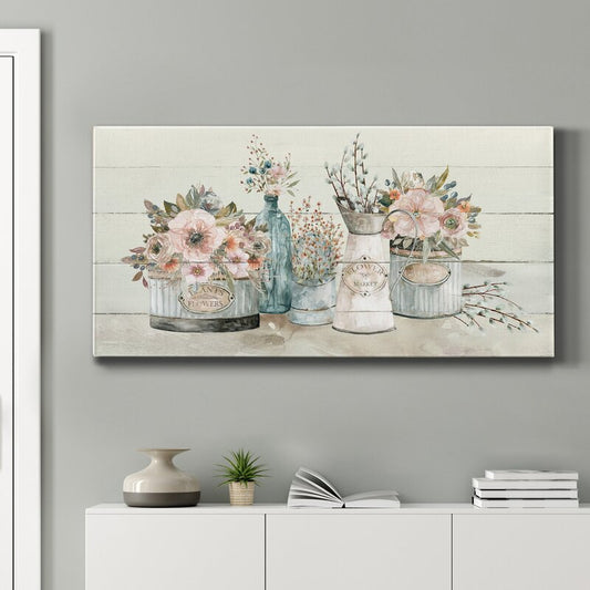 Charming Floral Arrangement in Vintage Vases - Elegant Oil Painting for Home Decor