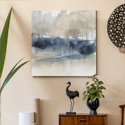 Serene Coastal Landscape Oil Painting with Mist and Horizon Depth