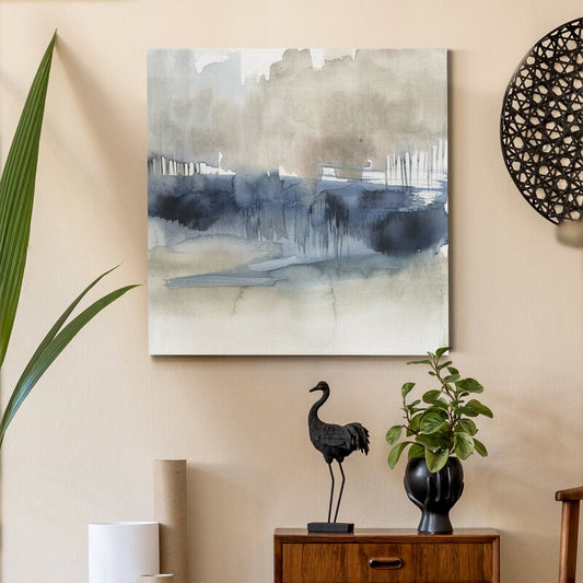 Serene Coastal Landscape Oil Painting with Mist and Horizon Depth