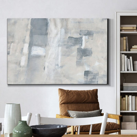 Serene Coastal Fogscape Abstract Oil Painting for Modern Home Decor