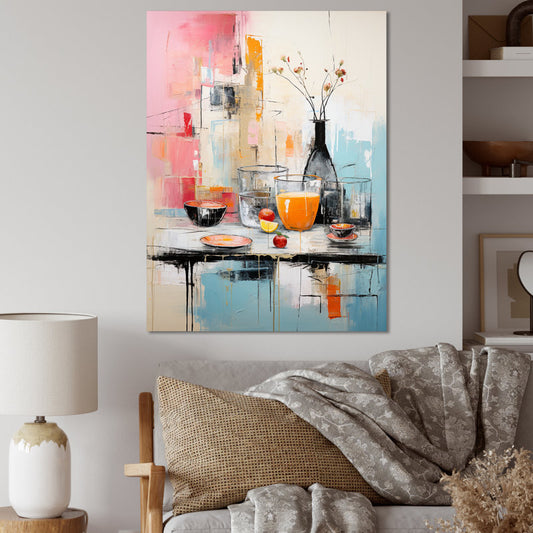 Vibrant Abstract Oil Painting of Colorful Picnic Scene with Fruits and Elegance