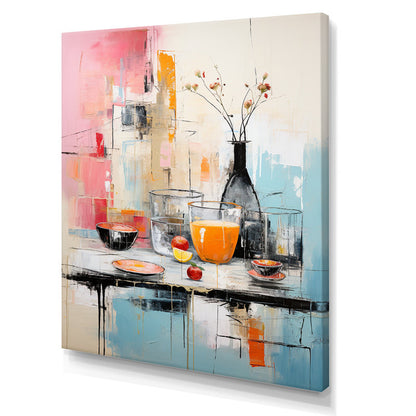 Vibrant Abstract Oil Painting of Colorful Picnic Scene with Fruits and Elegance