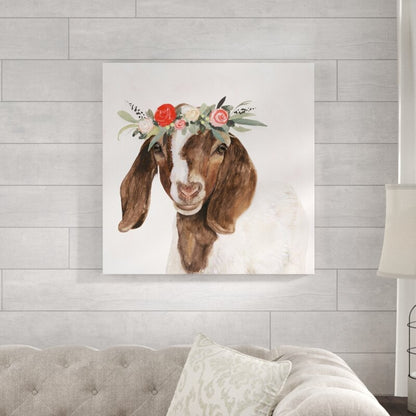 Charming Floral Goat Portrait Oil Painting for Cozy Home Decor