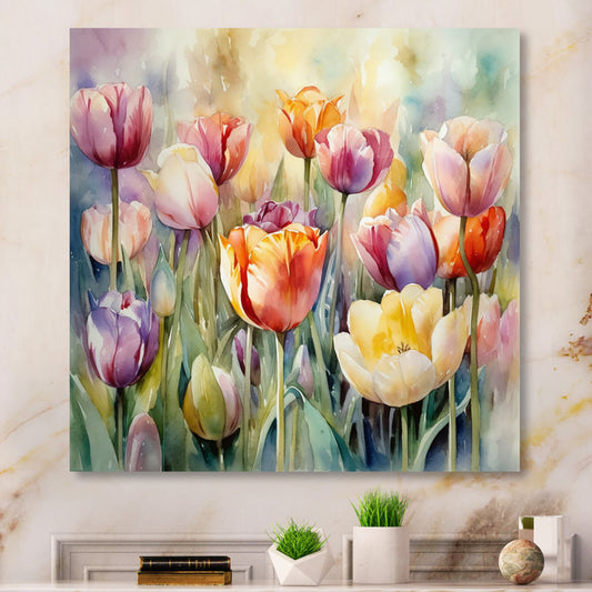 Vibrant Tulip Garden Oil Painting - Colorful Floral Wall Art for Home Decor