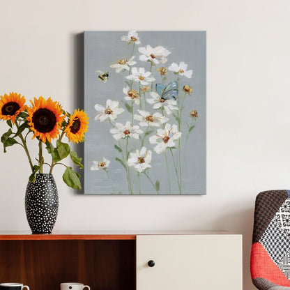 Elegant White Daisies with Butterfly - Charming Floral Oil Painting